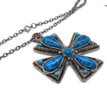 Turquoise Cross Pendant on Chain Necklace