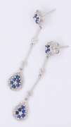 Sparkling White Gold Sapphire and Diamond Dangle Earrings