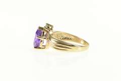 10K Yellow Gold Pear Amethyst Diamond Accent Chevron Ring