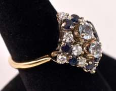 Amazing Aquamarine, Sapphire and Diamond Ring in 14K Yellow Gold