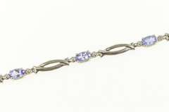 10K White Gold Oval Tanzanite Diamond Accent Loop Tennis Bracelet