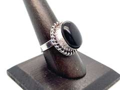 🦇Fangtastic!🦇 Petite Oval Black Onyx Tibetan Silver Rope Design Ring