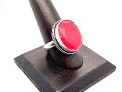 Ovular Red Coral Tibetan Silver Ring