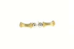 14K Yellow Gold Two Tone Grooved Geometric Bar Drop Earrings