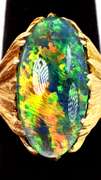 Captivating High Quality Australian Black Opal Ring in 14K Yellow Gold