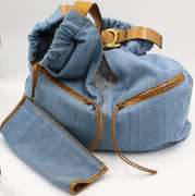 Kooba Lana Denim with Brown Leather Trim Handbag