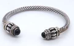 Vintage Sterling Silver Black Onyx Cuff Bangle