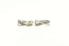 14K White Gold LeVian Criss Cross Diamond Oval Hoop Earrings