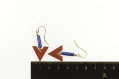 14K Yellow Gold Coral Lapis Lazuli Arrow Beaded Dangle Earrings