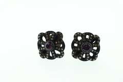 Enchanting Amethyst Earrings with Moody Dark Silver Backdrop and Diamond Accents