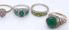 Group Lot of 5 Vintage 925 Sterling Silver Gemstone Rings