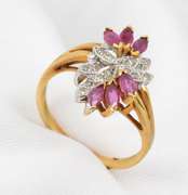 14k Marquise Ruby & Diamond Cluster