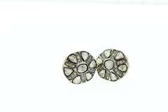 Pierced Mine Cut Diamond Halo Earrings with Gold Plated Silver