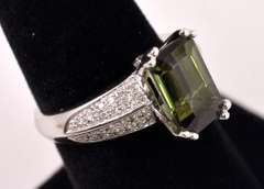 Fantastic Approx. 3.29CTS Tourmaline and Diamond Ring in 14K White Gold