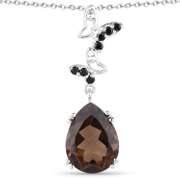 Plated Rhodium 6.80ct Smokey Quartz and Black Spinel Pendant with Chain