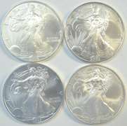 4 Diff. Superb Gem BU $1 Silver Eagle coins 2005 to 2009