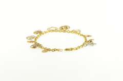 14K Yellow Gold Puffy Heart Love Diamond Star Charm Chain Bracelet