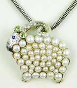 Sterling Pearls & Gemstones Figural Ram Necklace