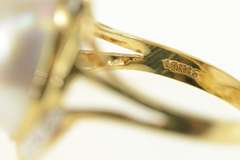 14K Yellow Gold Pearl Diamond Ornate Retro Swirl Cocktail Ring