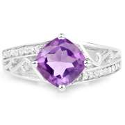 Plated Rhodium 1.80ct Amethyst and White Topaz Ring