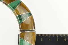 Sterling Silver Tiger's Eye Malachite Inlay Squared Collar Necklace