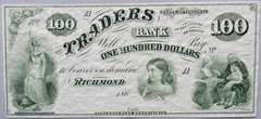 $ 100 Traders Bank of Richmond Circa 1860 Proof or Remainder Note