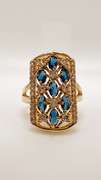 22kt Gold Plated Blue Sapphire & Gemstone Cocktail Ring