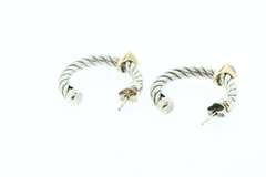 AUTHENTIC DAVID YURMAN STERLING AND 18K GOLD CLASSIC CABLE HOOP EARRINGS