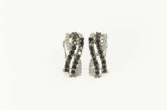 14K White Gold Pave Black & White Diamond Curved Bar Earrings
