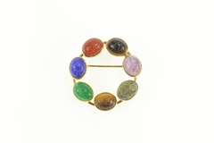 Gold Filled 1960's Egyptian Scarab Carved Stone Circle Pin/Brooch