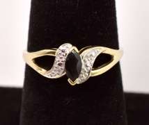 Dainty Black Gemstone Ring in Yellow Gold