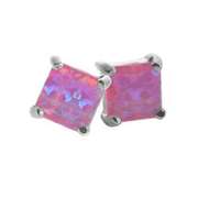Sterling Silver 5mm Square Created Pink Opal Stud Earrings