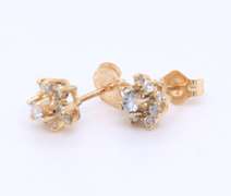 Simple Yellow Gold Diamond Flower Stud Earrings