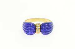 14K Yellow Gold 1950's Carved Lapis Lazuli Diamond Bow Ring