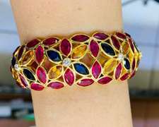 18kt Solid Yellow Gold Bangle Bracelet with Rubies, Sapphires, & Diamonds!