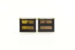 14K Yellow Gold 1960's Squared Smoky Quartz Inset Statement Cuff Links