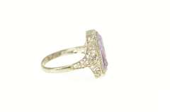 14K White Gold Art Deco Emerald Cut Amethyst Filigree Ring