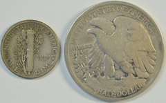 Scarce 1919-S Mercury Dime in XF & 1919-S Walking Half in Fine