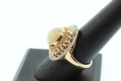 14kt Solid Yellow Gold, Opal, & Diamond Ring