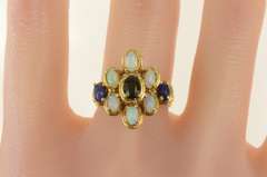 14K Yellow Gold 1950's Natural Opal Sapphire Cocktail Cluster Ring