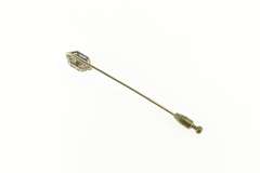 18K Yellow Gold Art Deco Pearl Diamond Syn. Sapphire Stick Pin