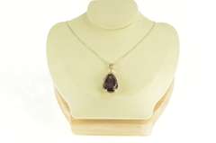 14K Yellow Gold Pear Amethyst 1950's Classic Statement Pendant