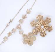 Vintage Sterling Silver Flower Necklace with Matching Flower Brooch Pendant