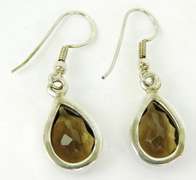 Large Sterling Smoky Quartz Pierced Earrings