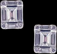18k White Gold Geometric Pushback Post Diamond Earrings