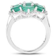 Plated Rhodium 3.08ctw Emerald and White Zircon Ring