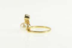14K Yellow Gold Pearl VS Diamond 1960's Bypass Statement Ring