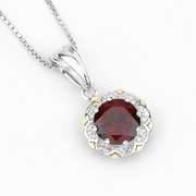 Plated Rhodium 2.25ct Garnet and Diamond Pendant with Chain