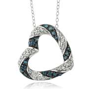 Sterling Silver 1/2 Ct Blue & White Diamond Open Heart Necklace