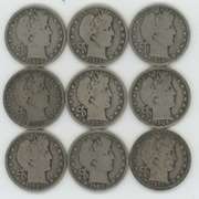 Nice run of 9 Different 'P' Mint Barber Half Dollars